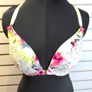 Lane Bryant Cacique Floral Strappy Boost plunge Bra 38DD NWOT